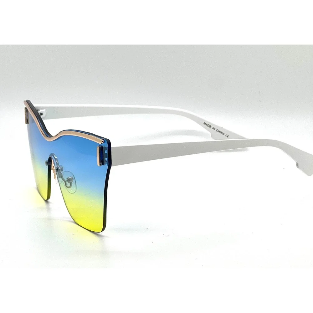 Womens Oversized Shield Sunglasses Blue Yellow Gradient Rimless Butterfly Shades